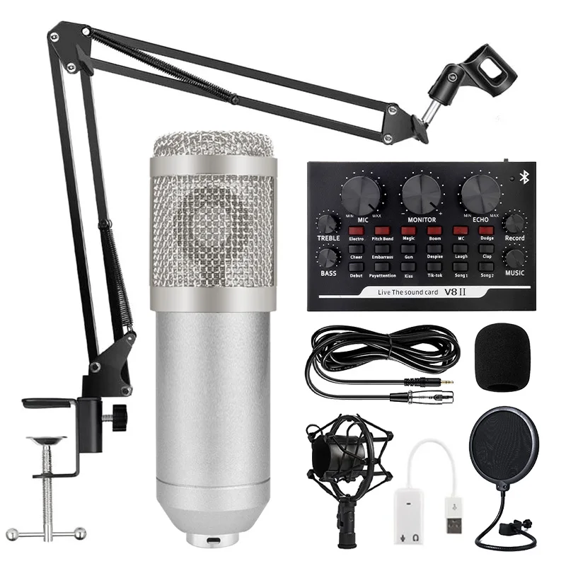 

BM800 Condenser Microphone Professional Podcasting Recording Microphones with V8 Sound Card Microphone for Chatting Gaming asmr