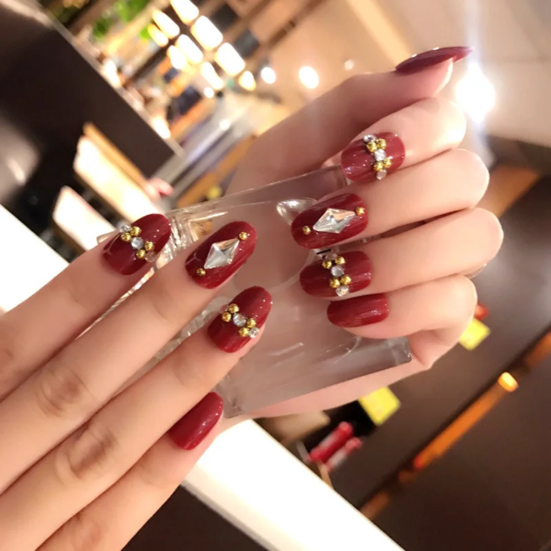 

24Pcs/Set Fake Nails Tips Crystal Top Finish Wedding Brides Nail Art Tips Decor MP789