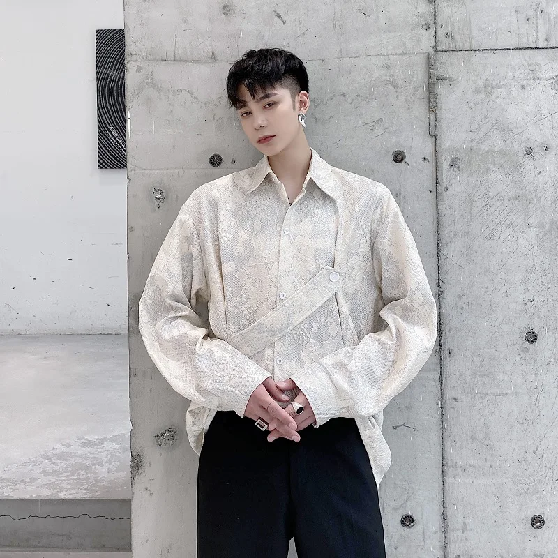 

M-XL!Spring and autumn jacquard embroidery stitching design loose retro art shirt tide Korean chic temperament shirt.