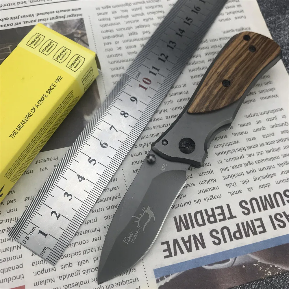 

New X35 3Cr13Mov Blade Folding Knife Camping Supplies Wooden Handle Edc Jackknife Mini Pocket Knives Survival Tool Self-defense