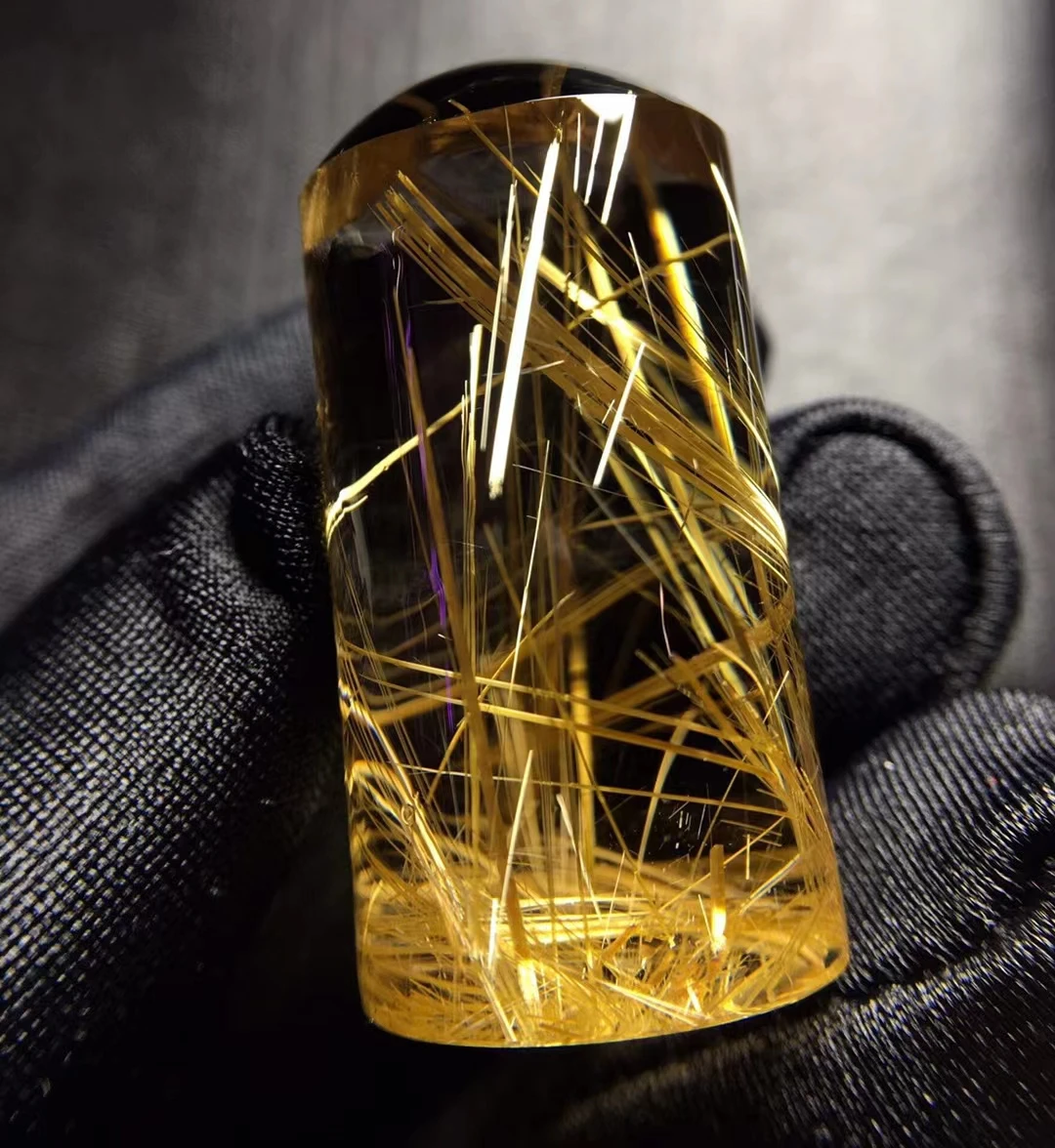 

Genuine Natural Gold Rutilated Quartz Titanium Barrel Pendant Gemstone 33.6*17mm Crystal necklace AAAAA