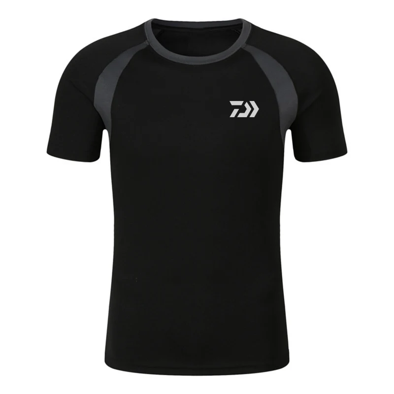 

DAIWA Short Sleeve Fishing Clothings Men Summer Black Cotton Fishing T Shirt Breathable Outdoor Sports Running Tops Jersey DAIWA
