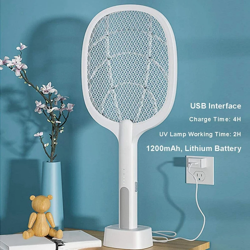 

2 in 1 USB Rechargeable Lithium Battery Electric Mosquito Swatter, Household High-Power Powerful Mosquito Killer