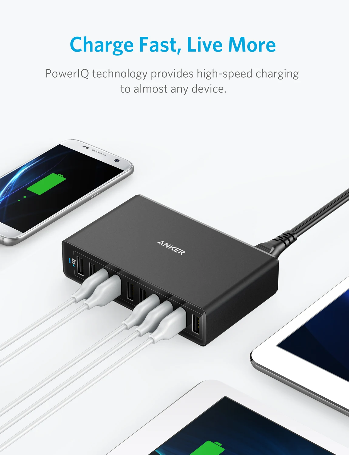 anker 60w 10 port usb wall charger powerport10 for iphone xsxs maxxrx ipad proair 2mini galaxy s7s6edgeplus note 5 more free global shipping