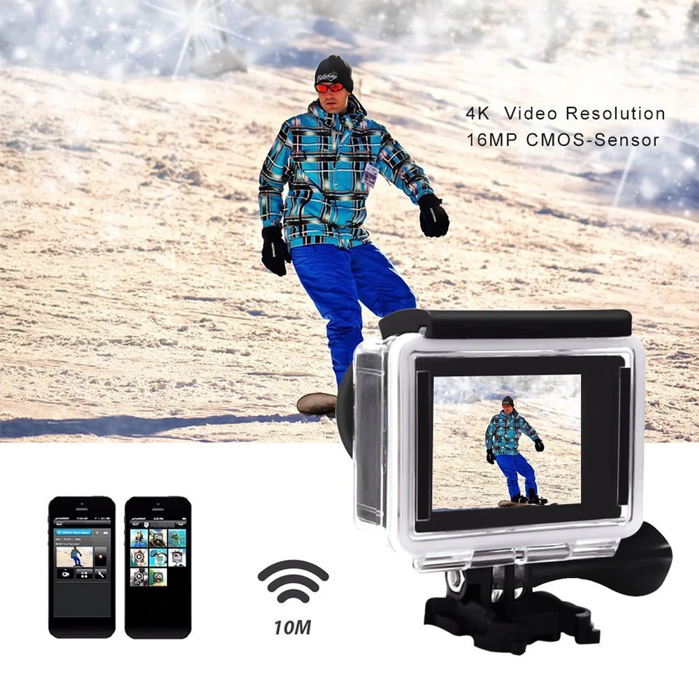 Скидка 4K 16MP со сверхвысоким разрешением Ultra HD, Спортивная Экшн-камера Камера 170 градусов Широкий формат Wi-Fi видеокамера с Водонепроницаемый Чехол Н...