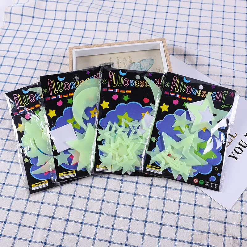 Флуоресцентные Пластиковые 3D наклейки на стену светятся в темноте виде звезд и