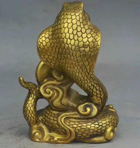

8" China Royal FengShui Palace Brass Auspicious Wealth Snake Cobra Lucky Statue