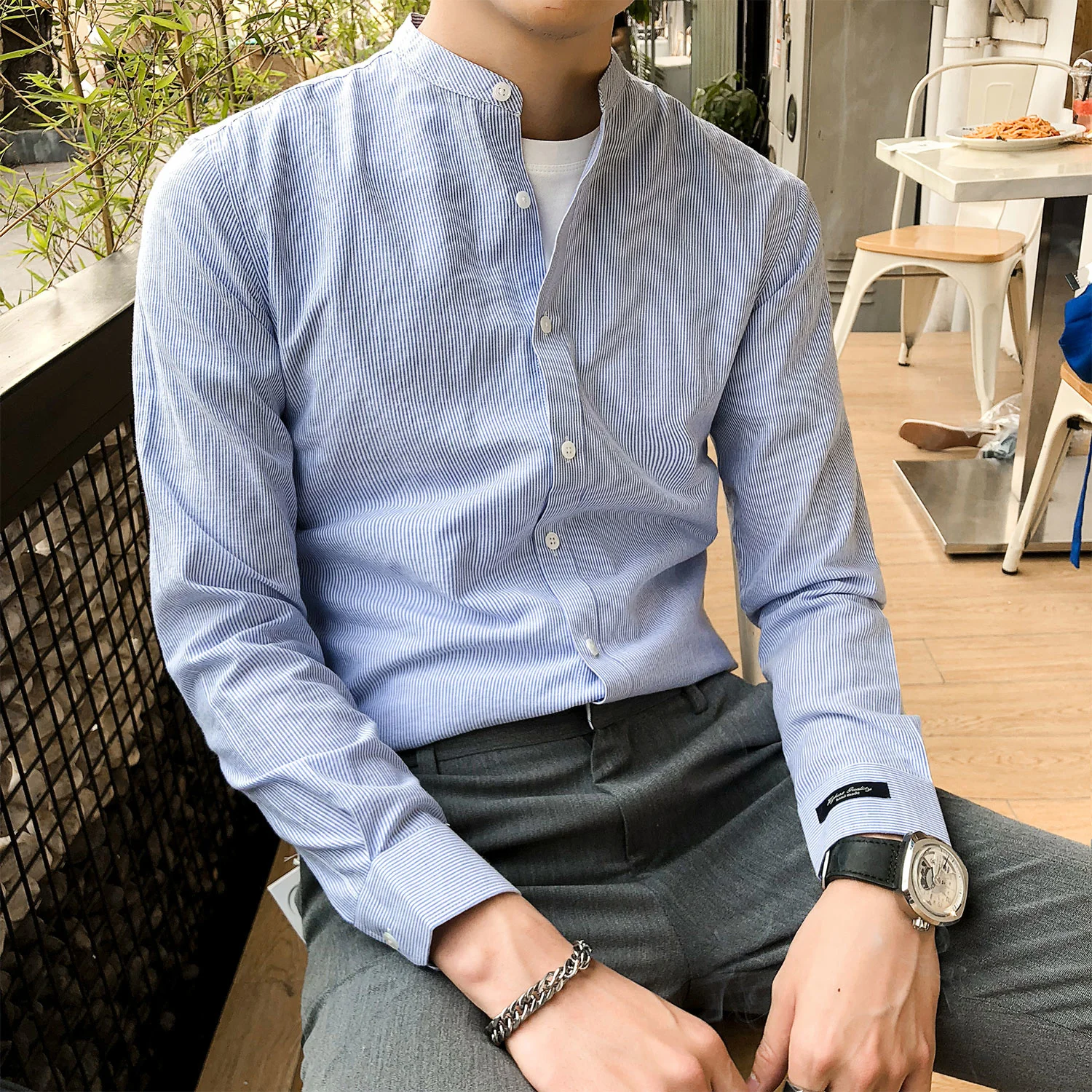 

Men Spring Slim Fit Casual Business Shirts Male Formal Wear Striped Shirts Men Long Sleeve Gentlemen Office Blouses O279