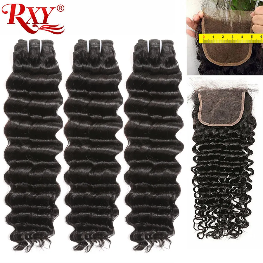 Глубокая волна Связки с закрытием 5x5 Кружева Закрытие RXY бразильские