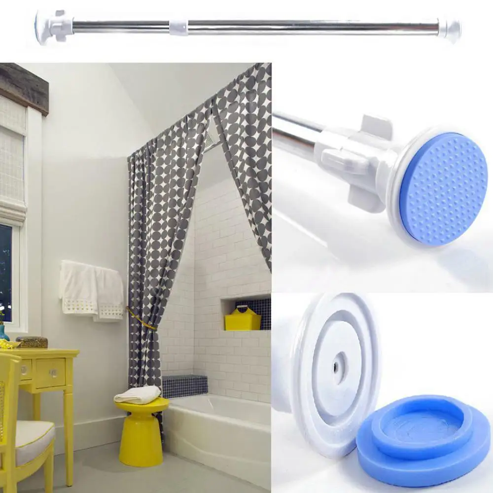 

Telescopic Shower Bath Curtain Rail Extendable Heavy Duty Stable Steel Pole Rod Blue Head Telescopic Shower Curtain Rod