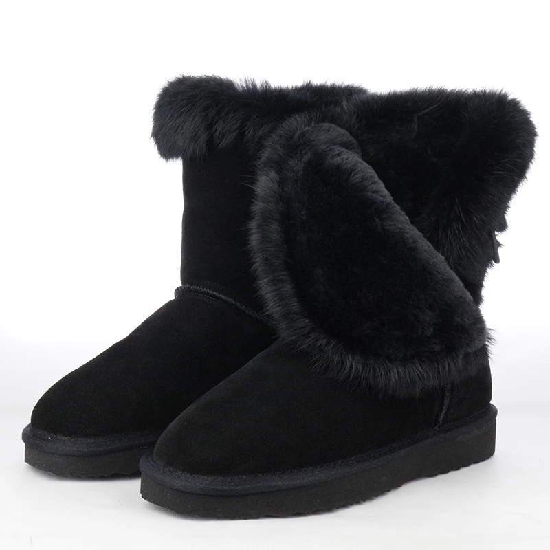Модная женская обувь из натурального кроличьего меха зимние сапоги