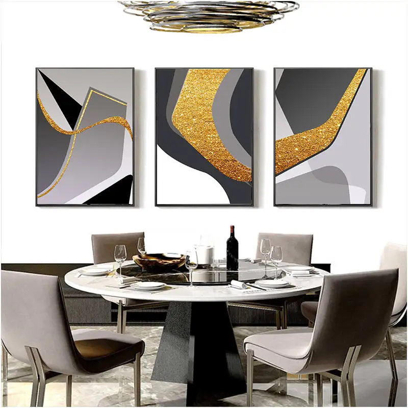 Abstract Style Grey and Gold Geometry Picture Canvas Paintings Wall Art For Living Room Home Decor Modern Posters Prints | Дом и сад