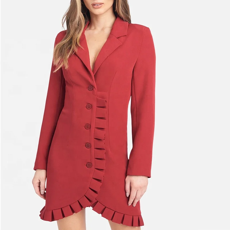 

2021 Spring And Autumn New Pleated Ruffle Blazer Mini Dress For Women
