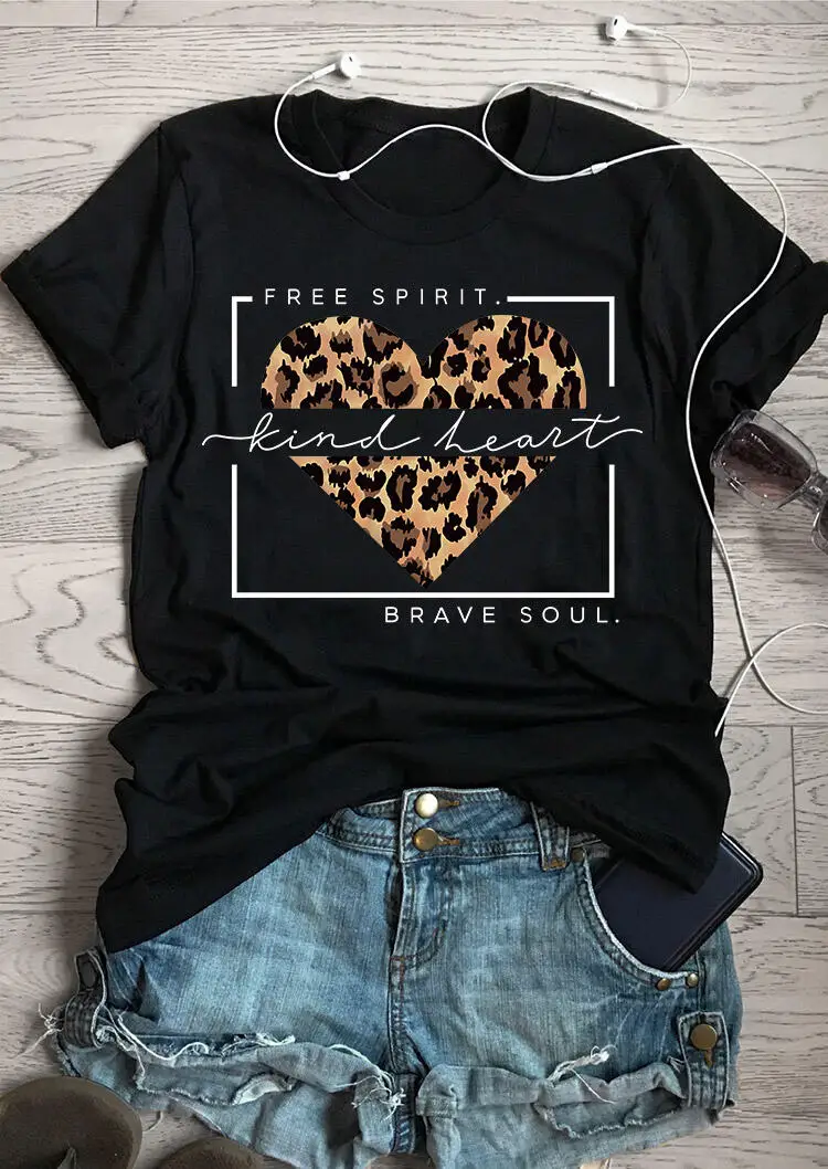 Женская футболка с леопардовым принтом Free Spirit Kind Heart Brave Soul забавная модная одежда
