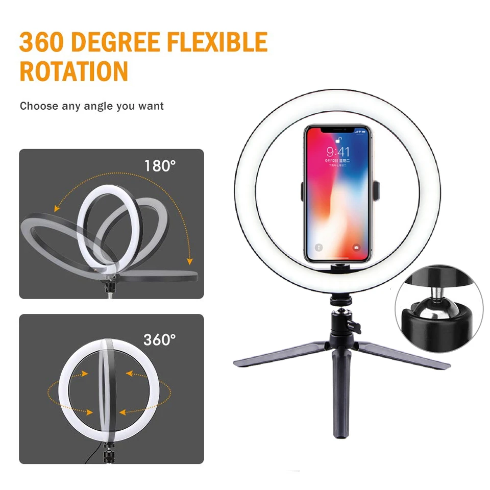 

26/16CM Photography Lighting Phone Ringlight Tripod Stand Photo Led Selfie Bluetooth remote Ring Light Lamp Fill Youtube Live