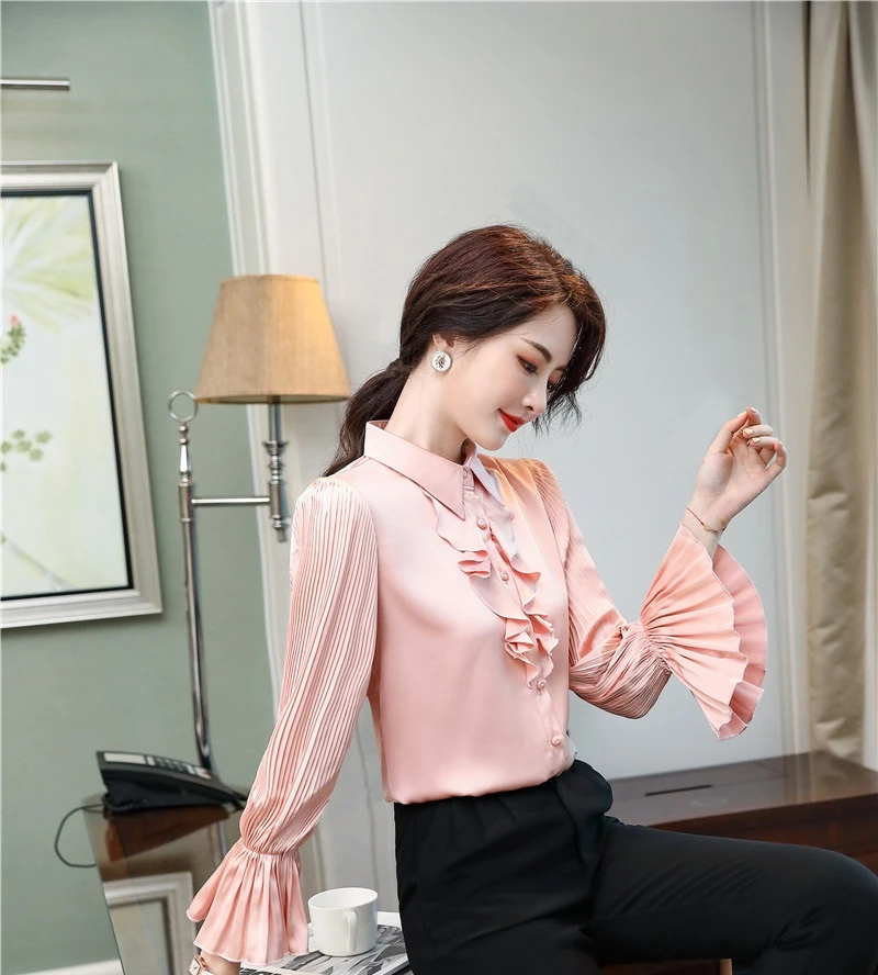 

Long Sleeve Blouses Shirts Elegant Green for Women Business Work Wear Blouse Formal OL Styles Ladies Tops Clothes Blusas S-5XL