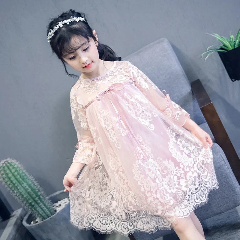 Платья для девочек на вечеринку и свадьбу цветочное Кружевное белое розовое