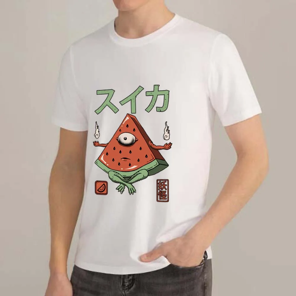 

T-shirt Men's Clothing Casual Japanese Commuter Cute Little Monster Printing Pattern Slim O-neck Comfortable Soft Men's Shirt