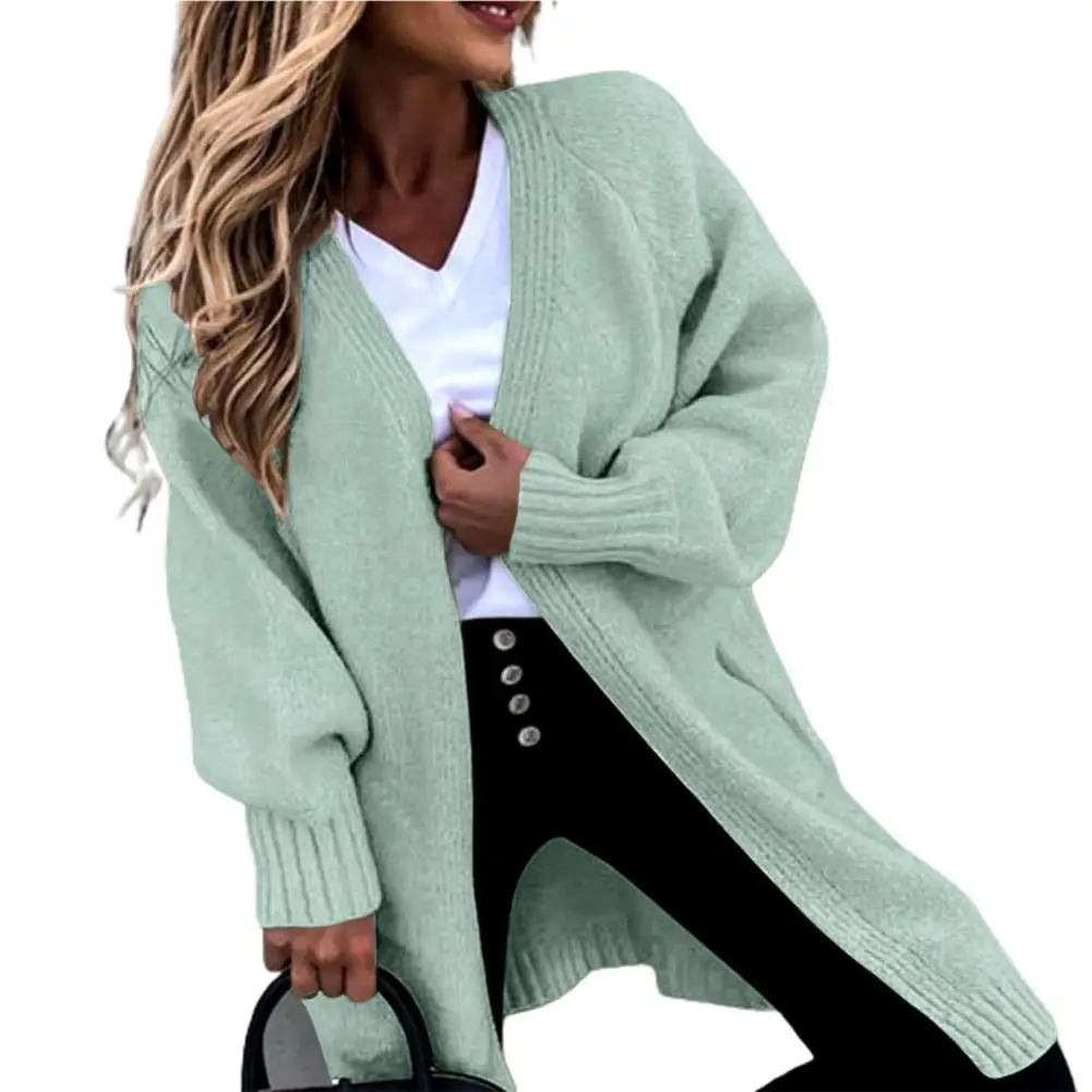 

Fashion Sweater Cardigan Solid Color Two Pockets Women Cardigan Autumn Winter Mid-Length Open Front Sweater Cardigan Outerwear