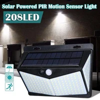 208led solar power light ip65 waterproof outdoor garden solar wall lamp pir motion sensor 3 modes home garden street light