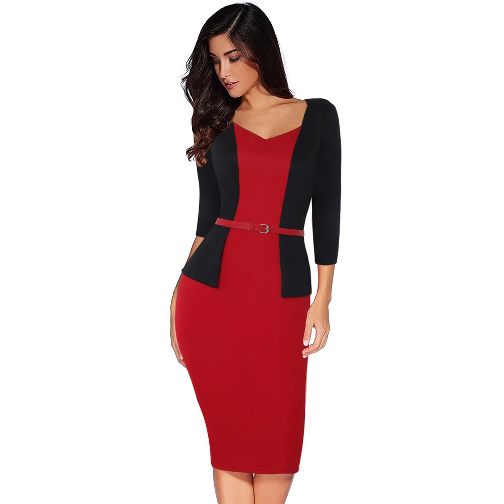 Женское офисное платье размера плюс повседневное контрастное деловечерние