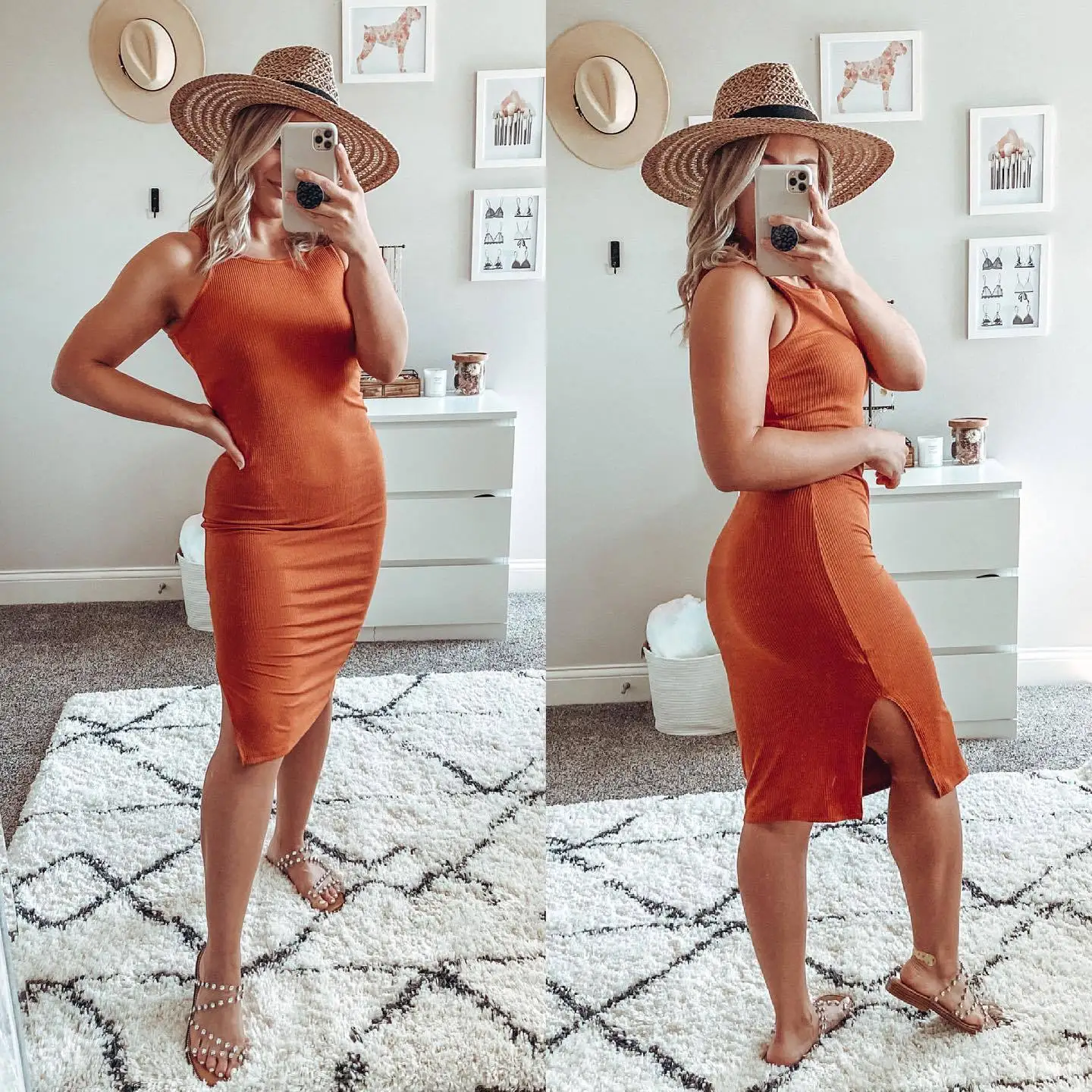 

Women's Summer 2022 New Caramel Ribbed Women's Dress European And American Style