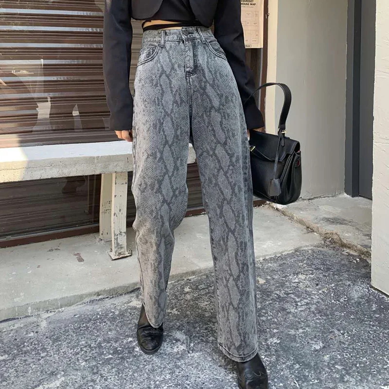 

New Jeans for Women Streetwear Jeans Harajuku Cartoon Jeans Fashion Serpentine Jeans Cotton Loose High Waist Straight Jeans