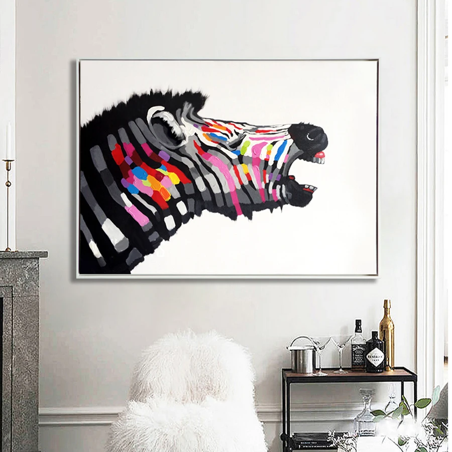 

100% Hand Painted Abstract Zebra Head Art Oil Painting On Canvas Wall Art Frameless Picture Decoration For Live Room Home Decor