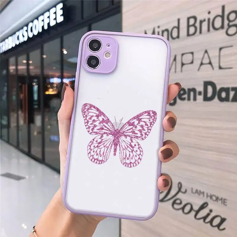 

butterfly color fly pink Phone Cases Matte Transparent for iPhone 7 8 11 12 s mini pro X XS XR MAX Plus cover funda