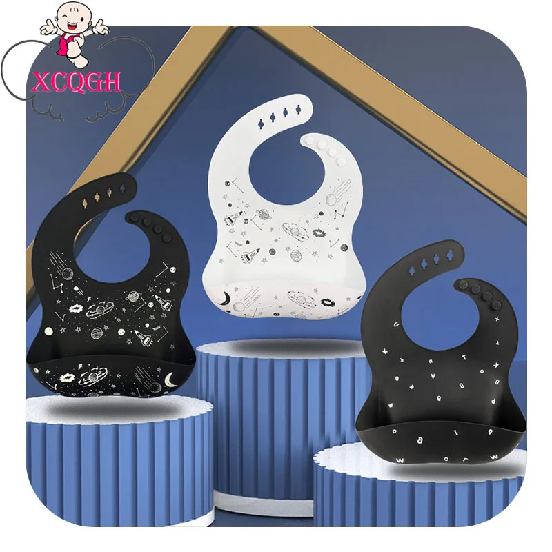 XCQGH 1Pcs Printed Baby Bibs Bandana Waterproof Boy Girl Food Grade Silicone Feeding Bib Stuff | Детская одежда и обувь
