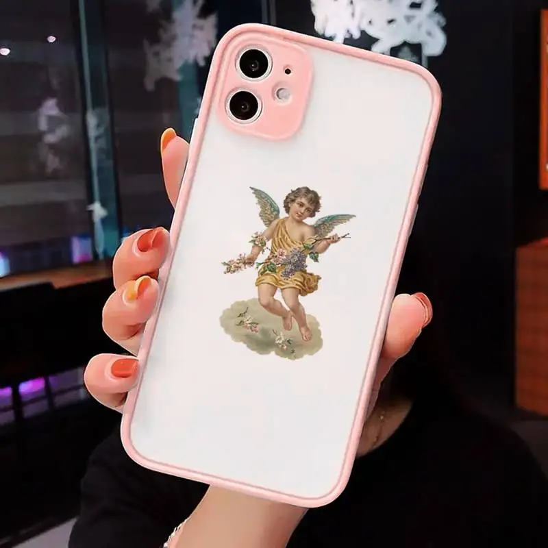 

Angel vintage oil painting cute Phone Case Matte Transparent for iPhone 7 8 11 12 s mini pro X XS XR MAX Plus cover funda