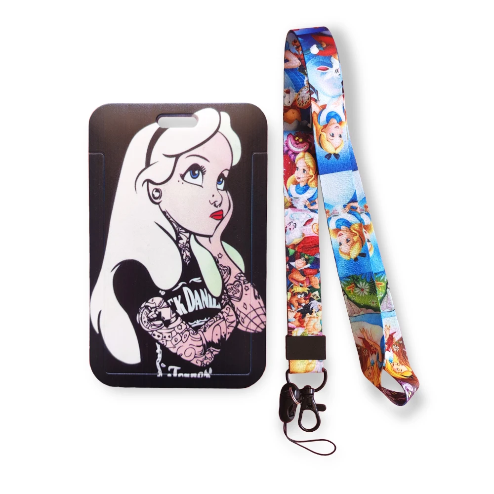 

Disney Alice in Wonderland Credit Bank Card Holder Students Girl Boy Bus Card Case Lanyard Visit Door Identity Badge Card Cover