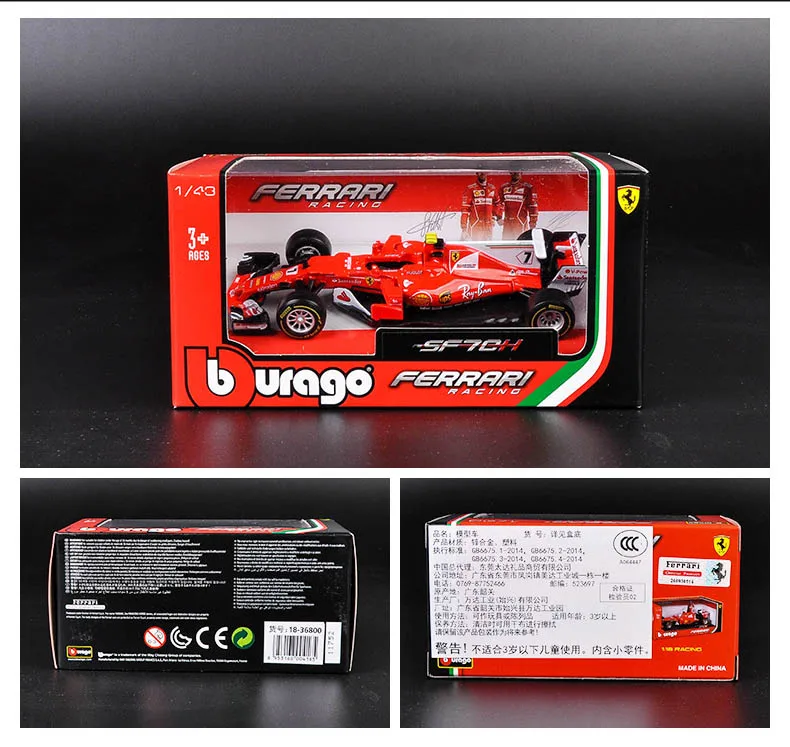 Bburago 1/43 1:43 Raikkonen No7 F1 Formula 1 гоночный автомобиль литой под давлением дисплей Модель игрушки для детей мальчиков и девочек
