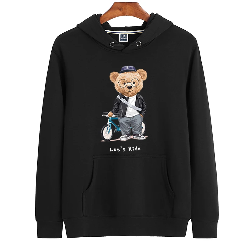 

100% Cotton Literary Bear Hoodie Women Winter Long-sleeved Sweatshirt Loose Pullover Oversized Hoodie Men's And Women's Tops 4XL