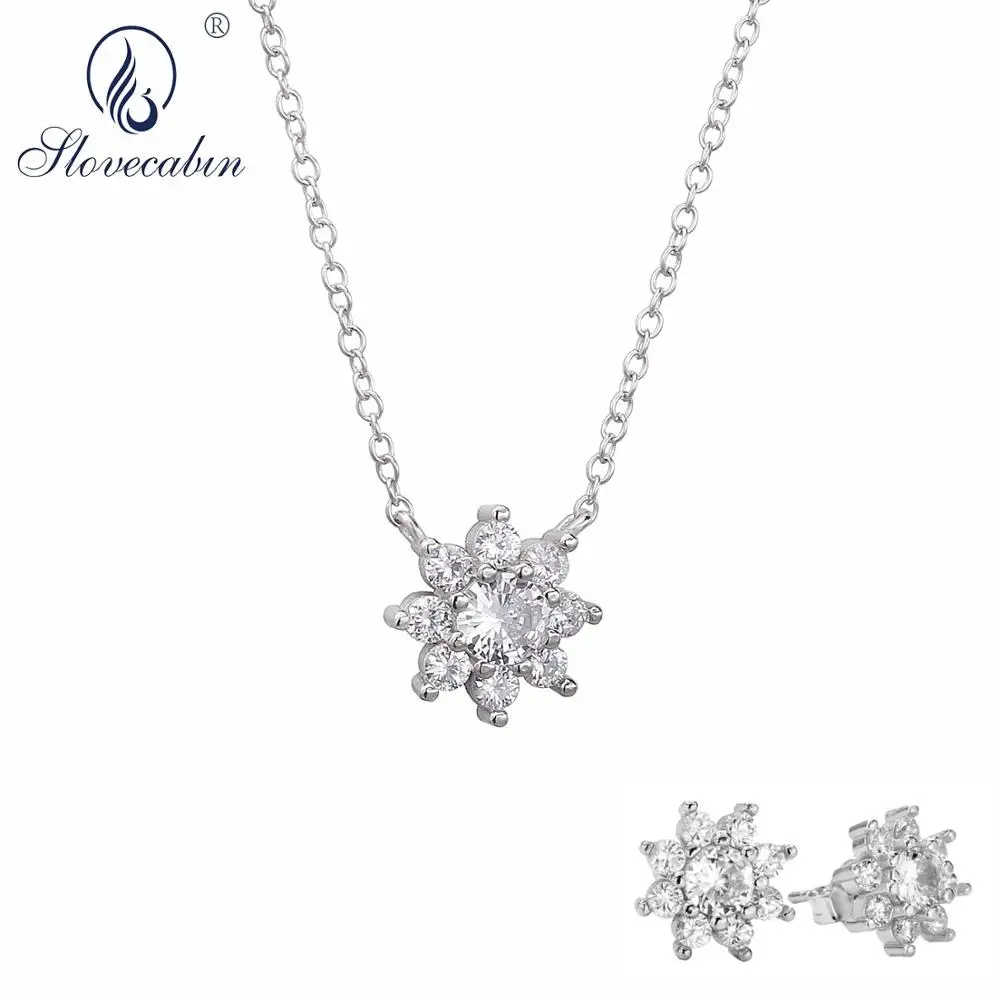 Цепочка с подвеской в виде цветка из серебра 925 пробы фианитами | Украшения и