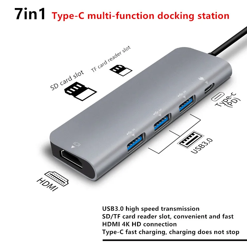 Концентратор C-type USB 3,0 мультиинтерфейсный 4K HDMI адаптер для смартфона MacBook Pro Air huawei mate 30 P20 Pro samsung S8 9+ type-C