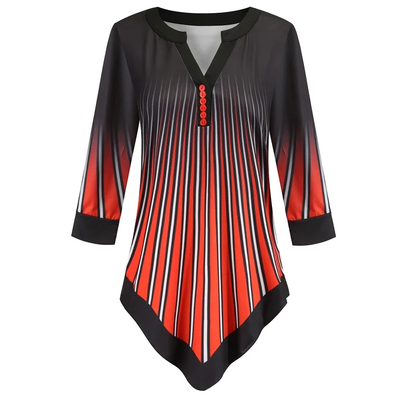 Весна 2020 женская блузка размера плюс Повседневная рубашка с рукавом в семь точек