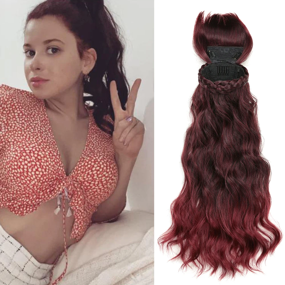 16 дюймов изогнутый хвост клип в наращивание черный красный Цвет синтетический