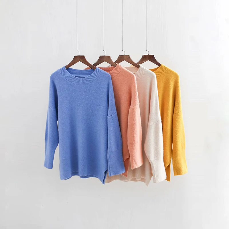 Женский осенне-зимний однотонный пуловер Новое поступление 2018 синий свитер