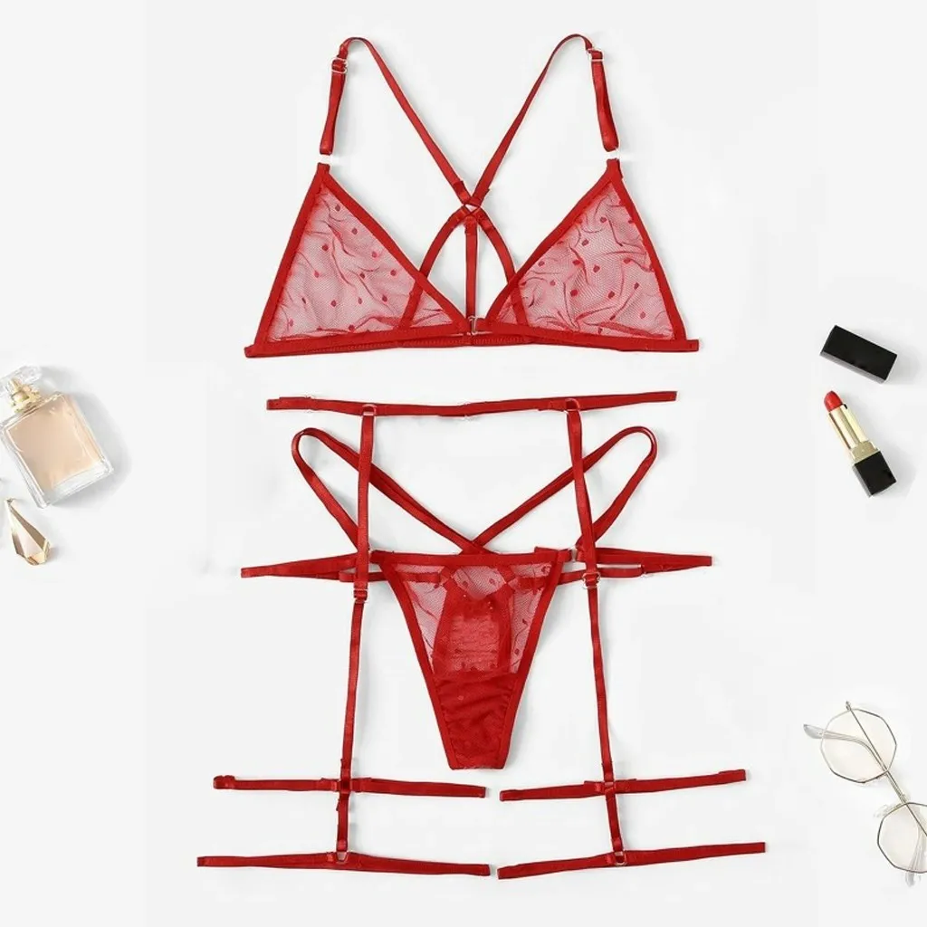 

Эротическое белье Push Up комплект нижнего белья кружевной костюм в горошек с разрезами Беспроводной бюстгальтер платье без рукавов с v-образн...