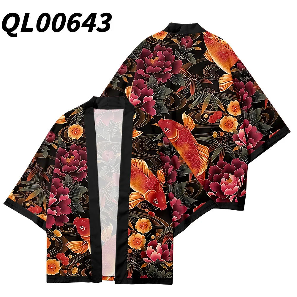 

Кимоно с цветочным принтом для мужчин и женщин, парный Повседневный свободный тонкий кардиган в японском стиле, азиатская одежда в стиле Ха...