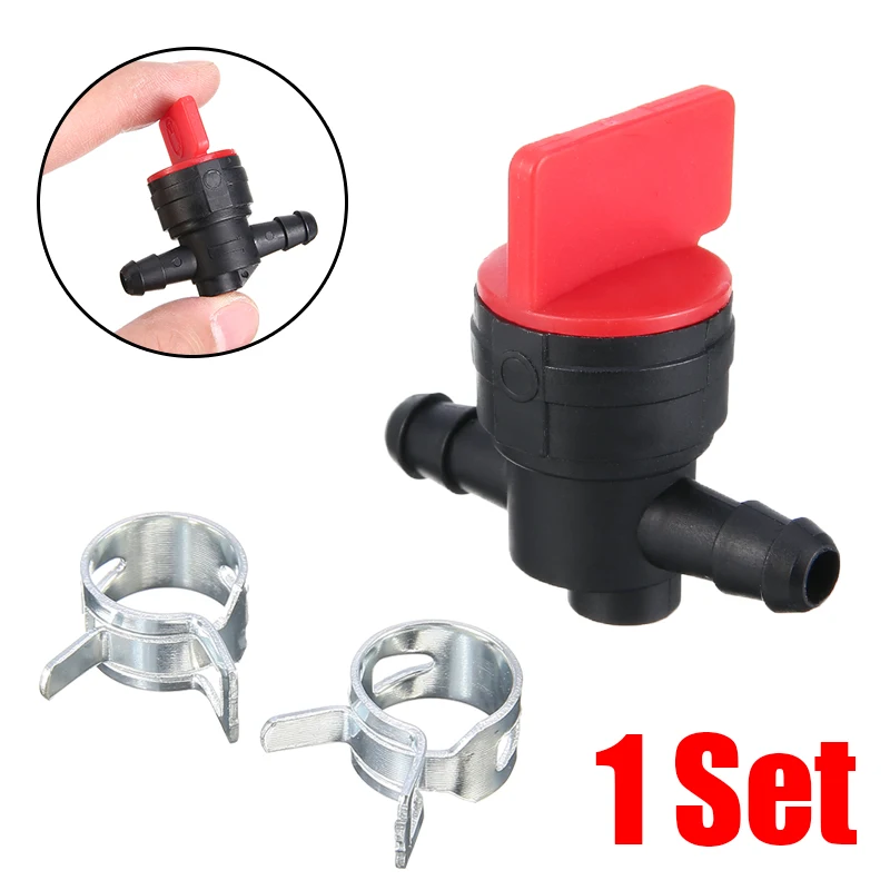 

Plastic 1/4'' Inline Straight Gas Fuel Cut Shut Off Valve Lawn Mower Gasoline Valve Switch + 2pcs Hose Clamps