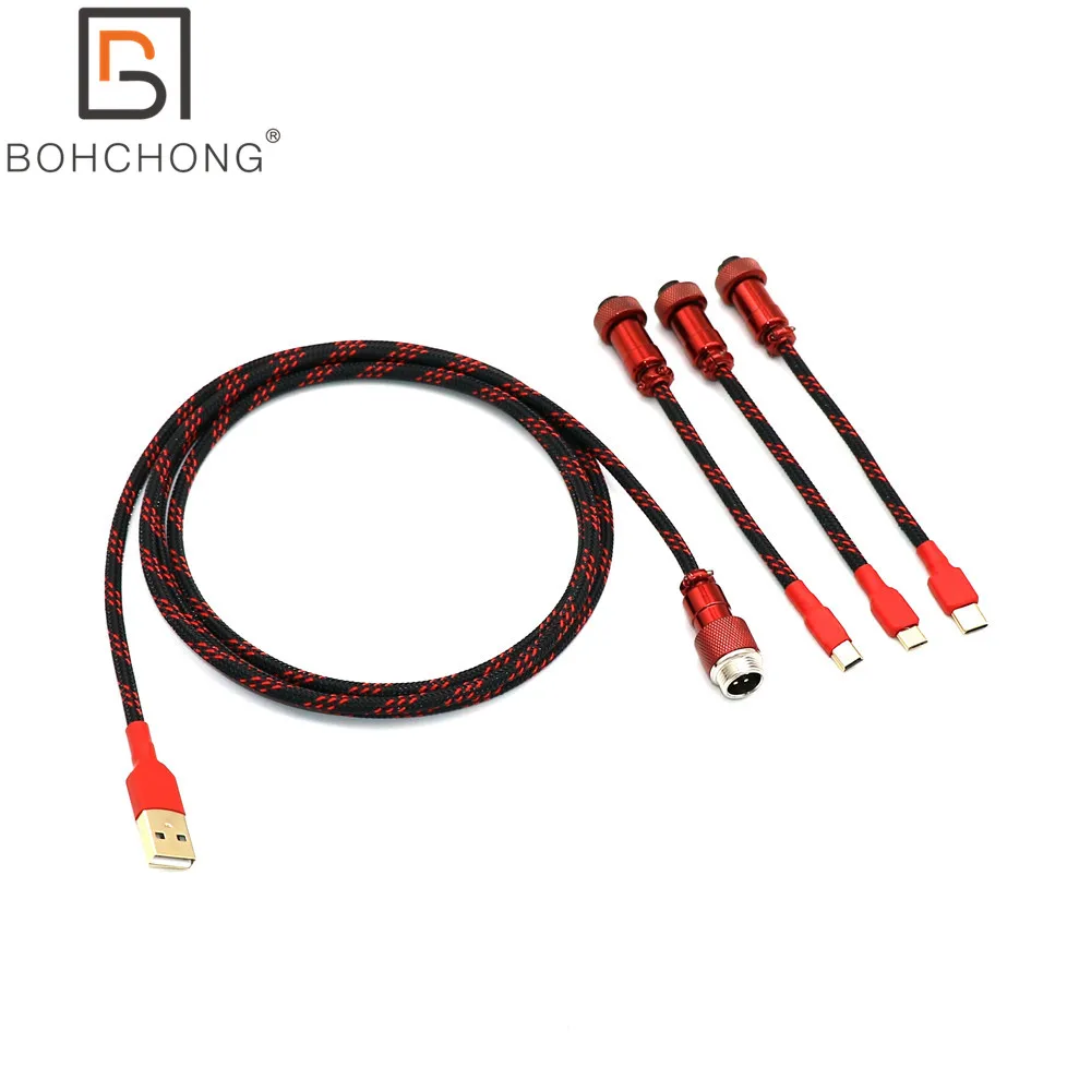 Custom 3 Ports/set PET Double Sleeved USB to TYPE C Micro Mini 5P Cable for Mechanical Keyboard with Colorful GX12 GX16 Aviator - купить по