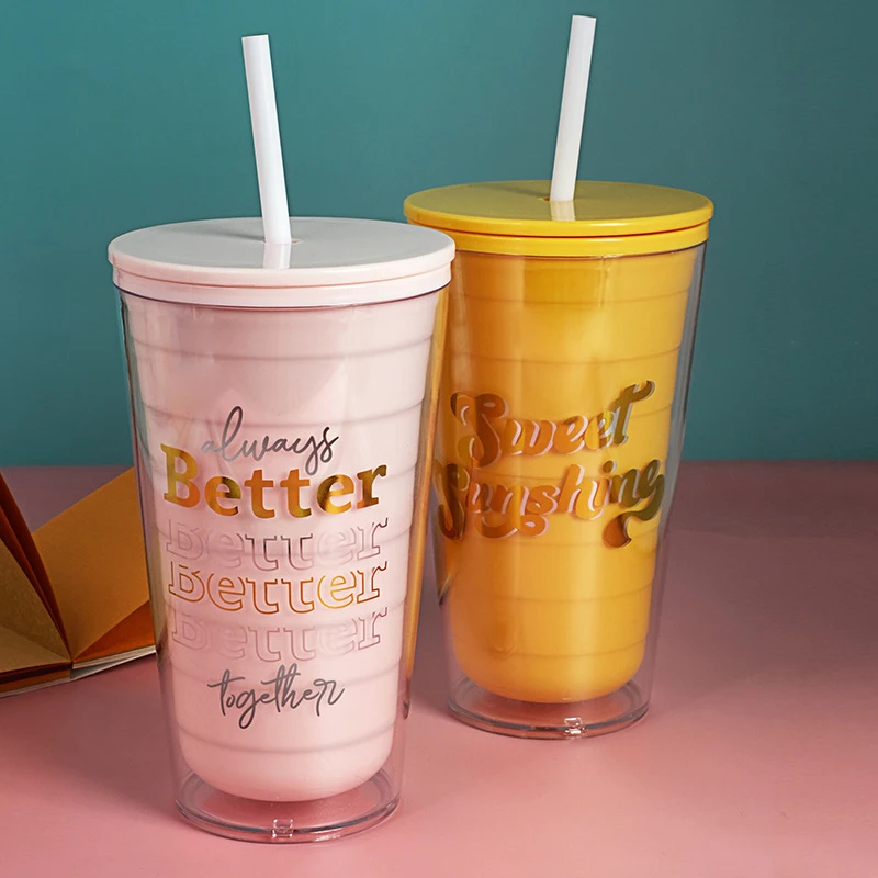 Портативная Милая мультяшная кружка пластиковая бутылка для воды с соломинкой