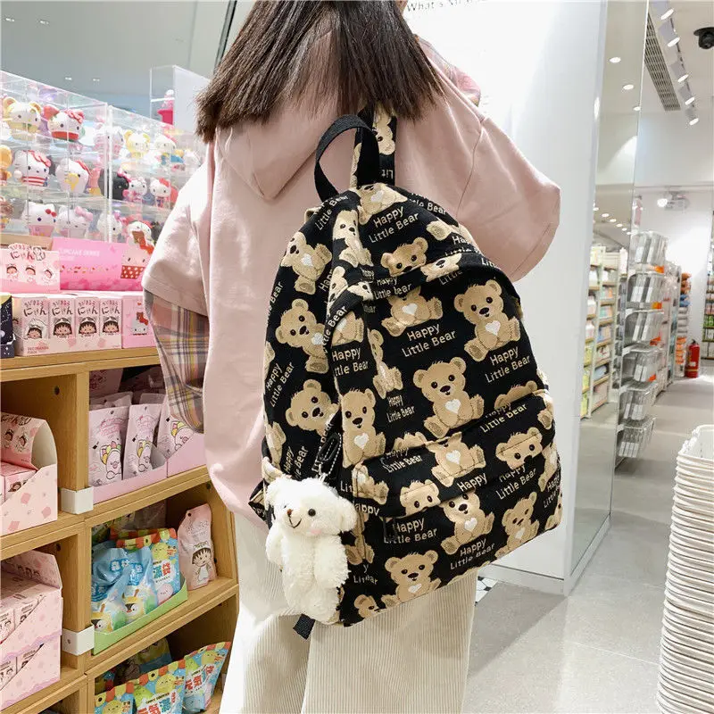 

Школьный ранец с милым маленьким медведем, рюкзак большой вместимости для учеников средней школы в Корейском стиле, для учеников младшей и ...