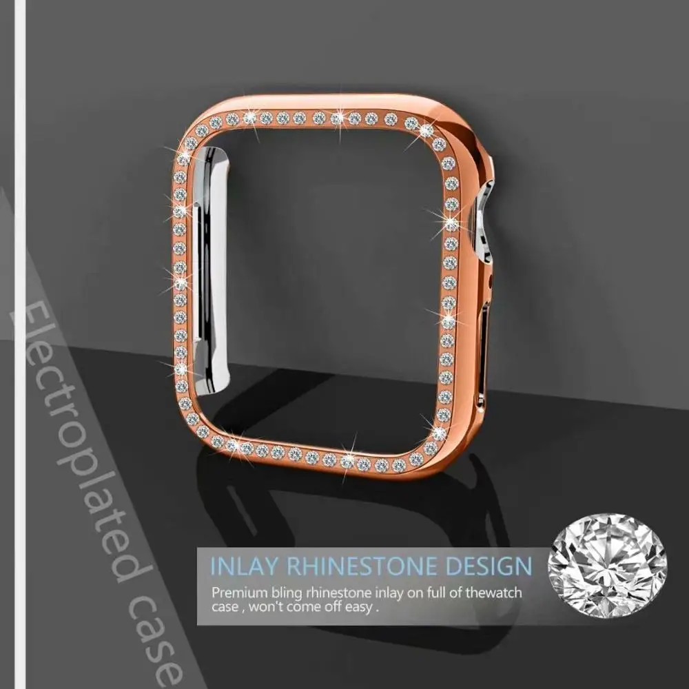 Кристальный защитный чехол для apple watch, защитный экран серии 4, 3, 2, Алмазный чехол из поликарбоната 38 мм, 42 мм, 40 мм, 44 мм, iwatch, чехол для женщин - Цвет: Rose Gold