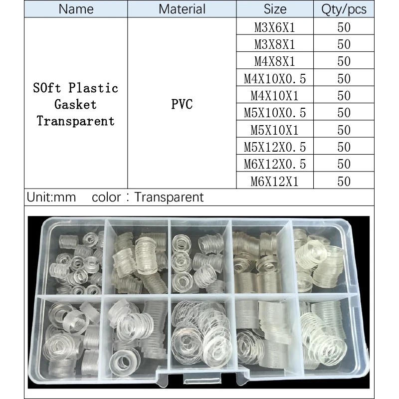 500PCS M3 M4 M5 M6 PVC Washers  Soft Plastic Gasket Transparent Insulation Flat Paded For Screws Assortment Kits Quick Arrive
