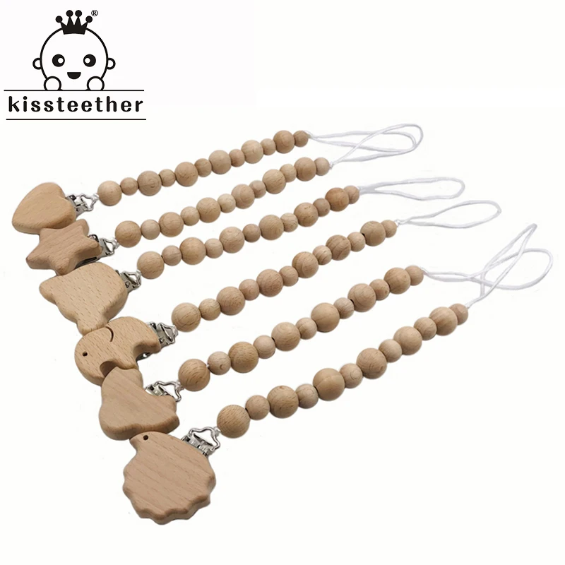 Cadena de chupete para beb&eacute;, mordedor de dentici&oacute;n Natural org&aacute;nico, juguete de agarre, cuentas de haya, mordedor para beb&eacute; reci&eacute;n nacido, regalo DIY para beb&eacute;-0