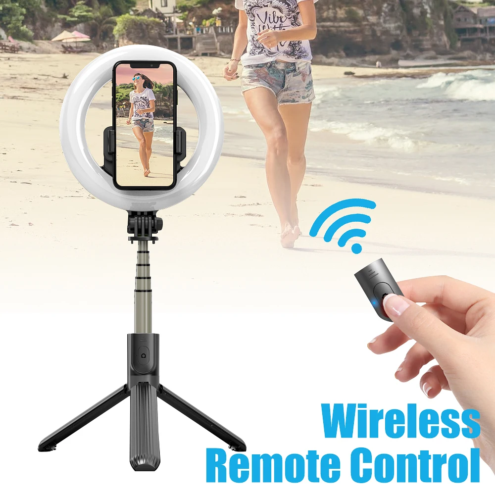 4 in 1 Wireless Bluetooth Selfie Stick With 5inch LED Ring Photography Light Foldable Tripod Monopod For iPhone Xiaomi Huawei