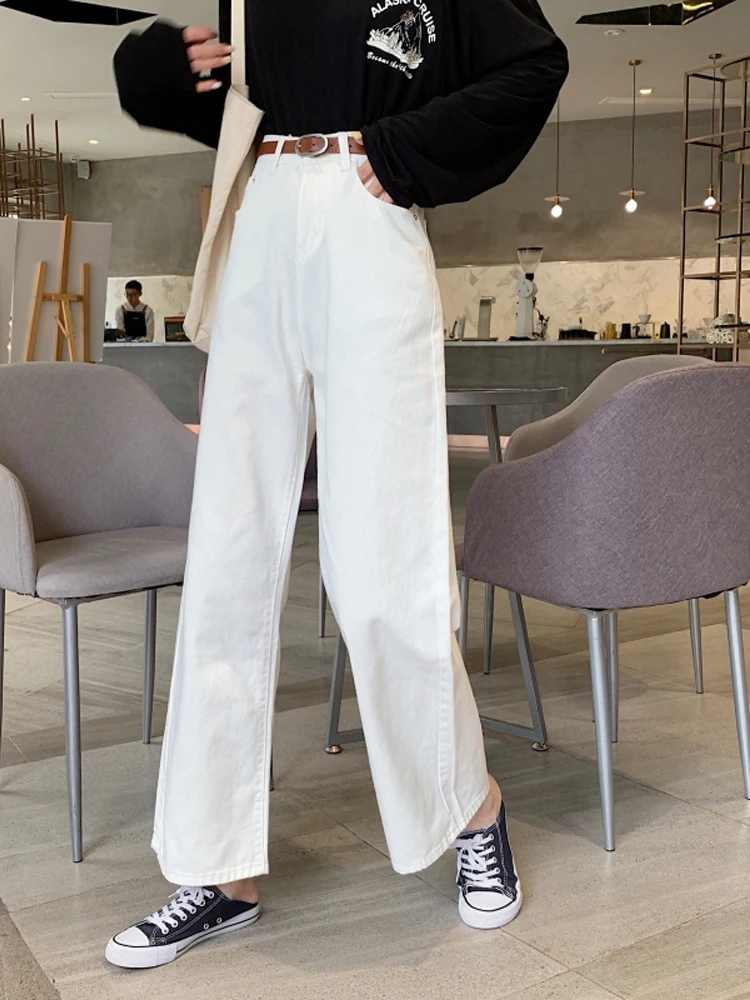 Джинсы-шаровары женские с высокой талией бежевые черные | Женская одежда